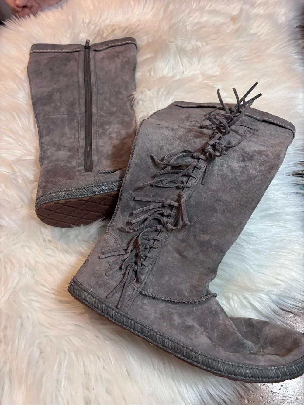 UGG Gray Suede Fringe Boots